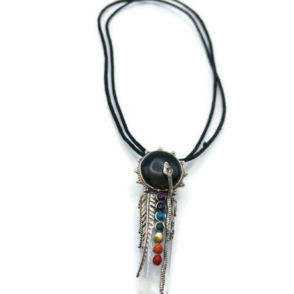 Peruvian 950 Sterling Silver Necklace with Hand Carved Natural Stone - Picture 1 of 8